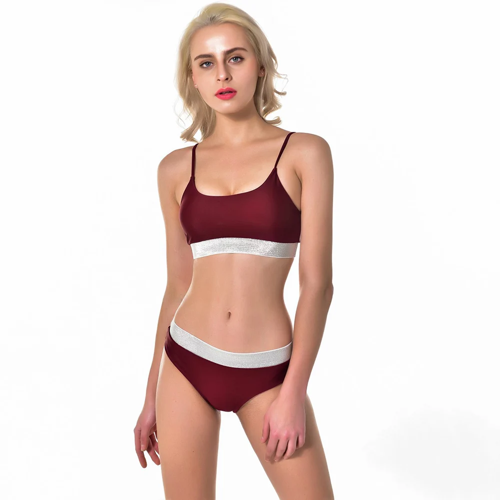 

HOT Women Summer Solid Bikini Crop Top with Pants Backless Middle Waist Bathing Suit HV99