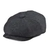 BOTVELA Tweed Wool 8 piece Black Herringbone Newsboy Cap Men Classic 8-Quarter Panel Style Flat Caps Women Beret Hat 005 ► Photo 1/6