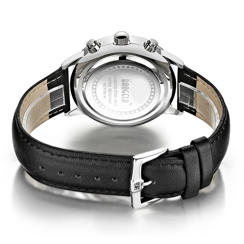 BAOGELA мужские часы Топ бренд Роскошные Кварцевые наручные часы Круглый циферблат Кожаный ремешок хронограф наручные часы для мужчин 1706