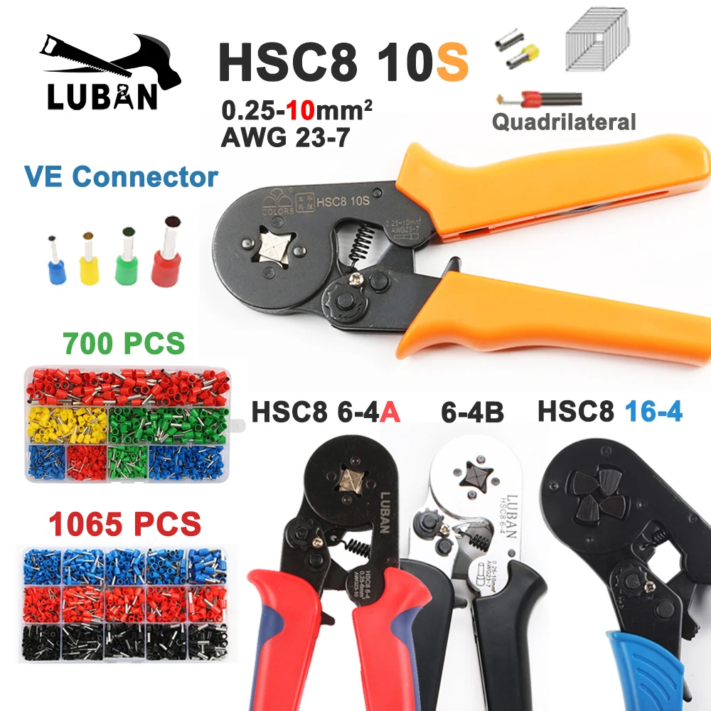 HSC8 6-4B 6-4A мини зажим инструмент обжимные плоскогубцы 0,25-6mm2 зажимы-клеммы инструменты Мультитулы руки четырехугольник иглы терминалы