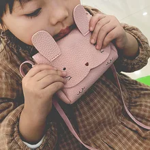 Kids Messenger Bag PU Leather Rabbit Mini Baby Girls Street Sweet Coin Hasp Purse Children Ladies Shoulder Bags