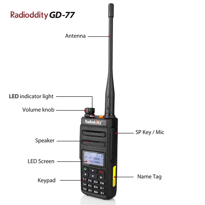 Радиочастотный GD-77 DMR Dual Time slot двухдиапазонный цифровой/аналоговый двухсторонний радиоприемник 136-174/400-470 MHz Ham Walkie Talkie с батареей