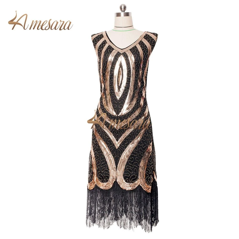 Plus Size 1920s Flapper Dress Vintage Great Gatsby Party Evening Sequins Fringed Dresses Gown Black 59001 Dresses Aliexpress