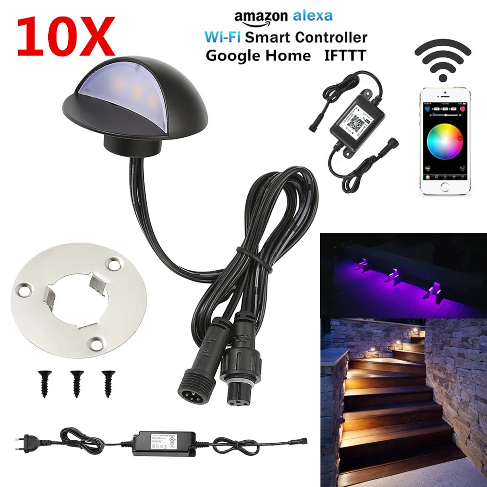 

10PCS/set Wifi Music APP Controller Timer 50mm Low Voltage Black Half Moon LED Deck Rail Stair Post Light Step Fence Wall Lamp