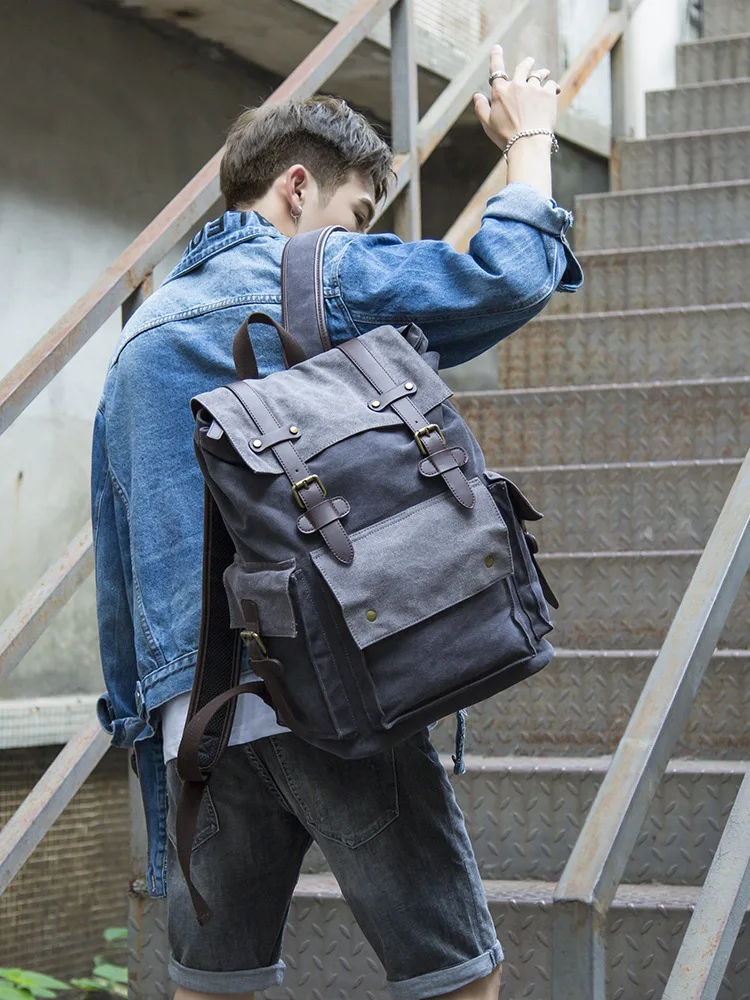 

New Canvas Shoulder Bag Men's Leisure Fashion Men's Bag Travel Large Capacity Shoulder Backpack