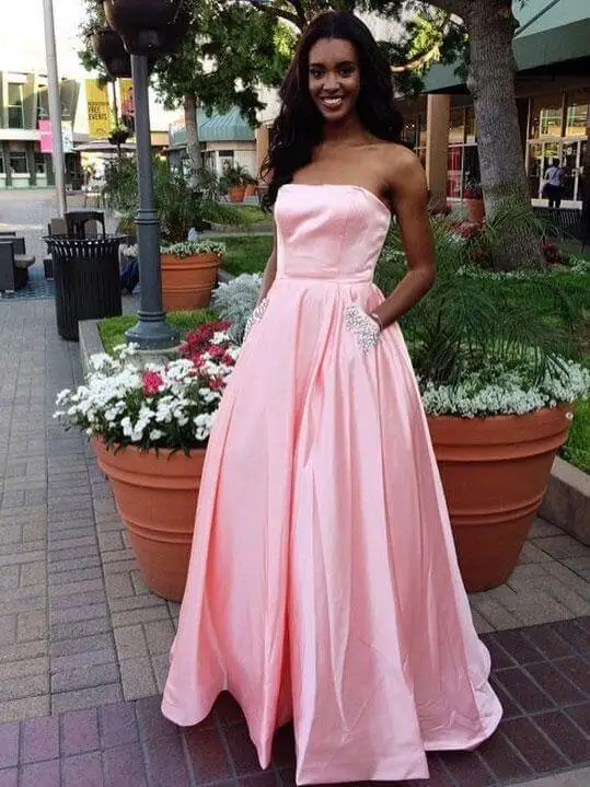 Satin Evening Dresses Long 2019 A-Line Vestido De Festa Strapless Party Formal Prom Pageant Ball Gowns Lace Up Corset
