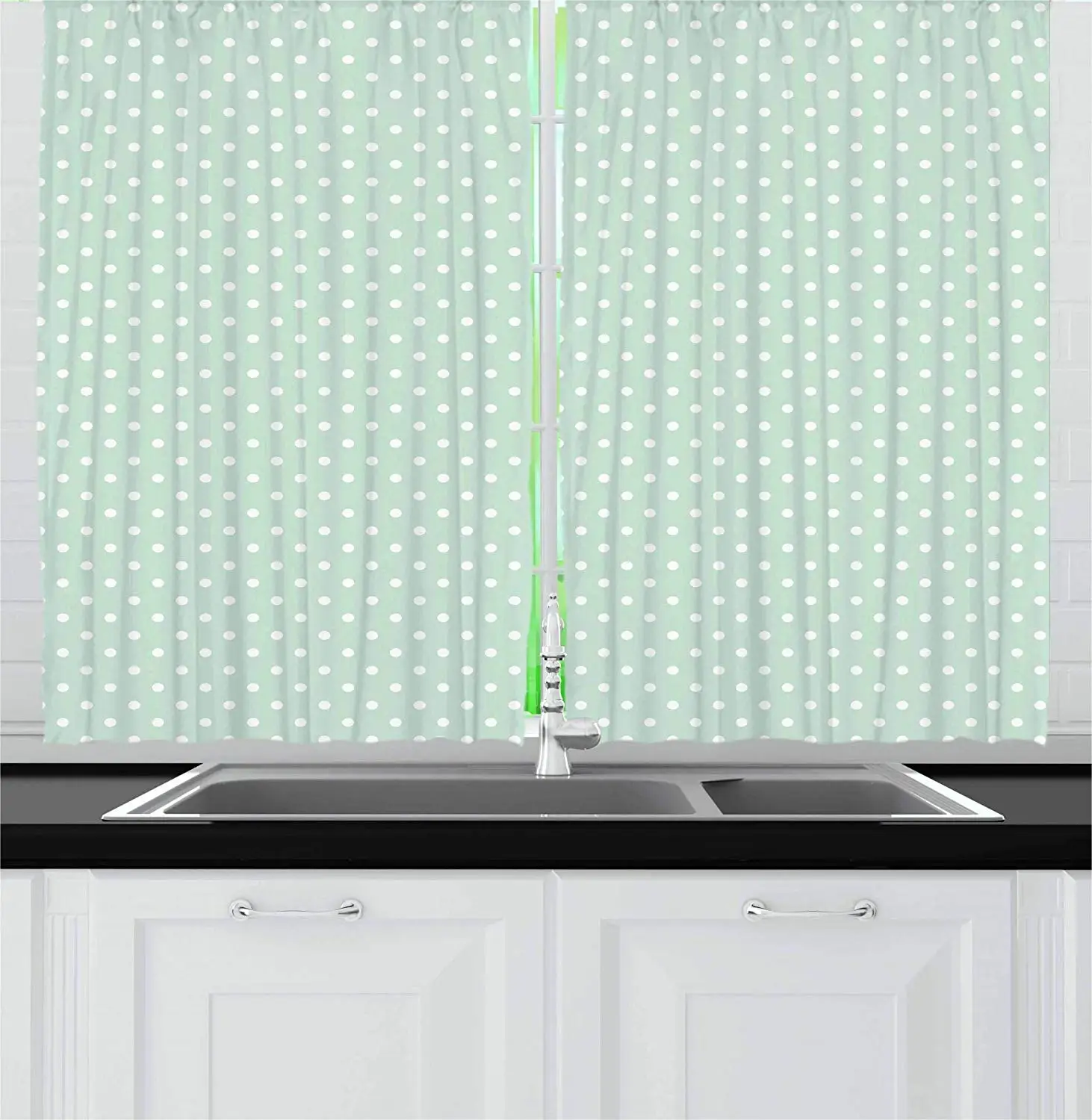 Green Curtains Retro Style Baby Nursery Themed Pattern With Little
