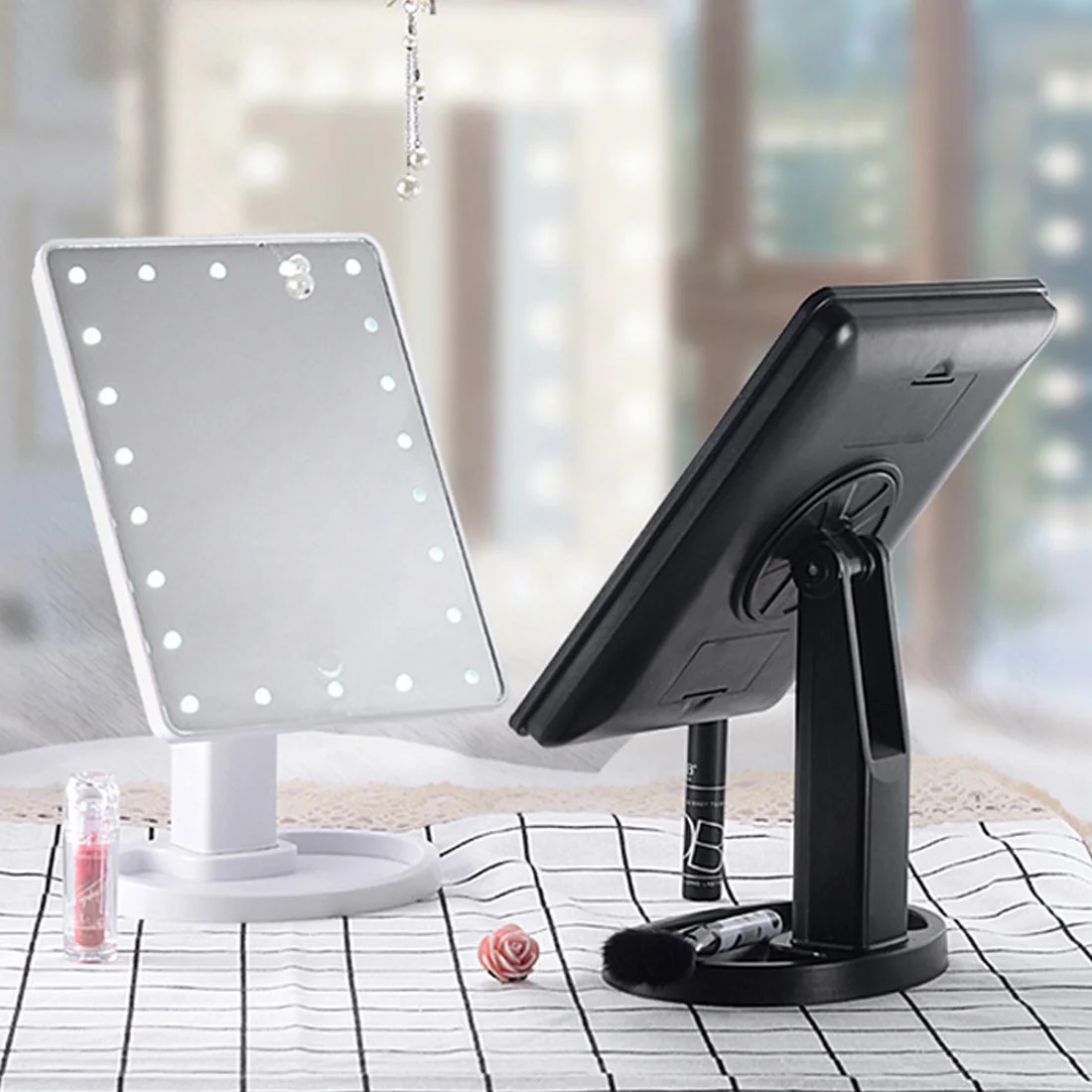 

16/22 with light vanity mirror 360 degree rotating mirror portable desktop storage makeup mirror led touch sensor mirror