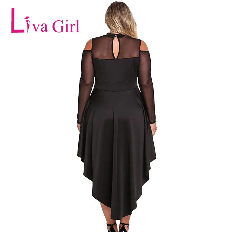 LIVA GIRL пикантные черные сапоги с открытыми плечами размера плюс мини платье