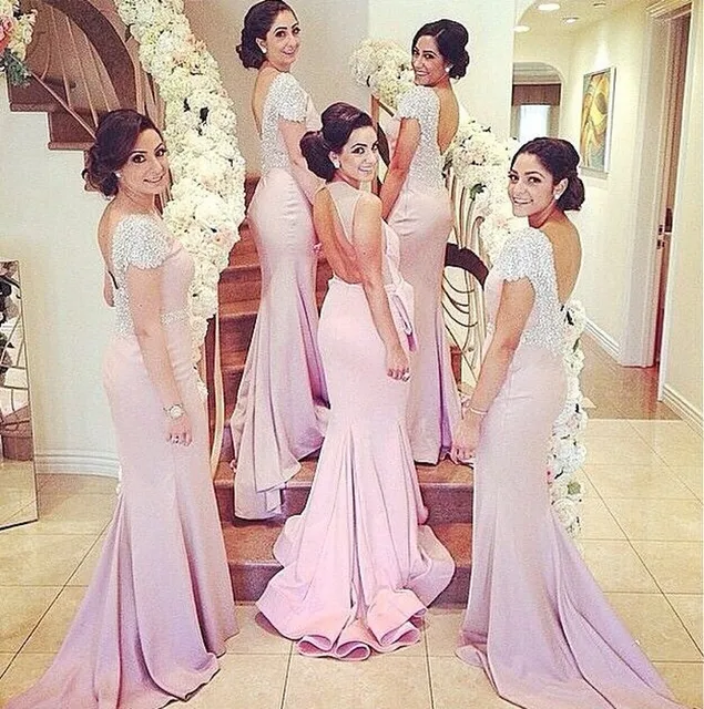 Sparkly Hot Short Sleeves Crystal Bridesmaid Gown Peach Ivory Sparkly Hot Short Sleeves Crystal Bridesmaid Gown Peach Ivory Champagne Silver Lavender