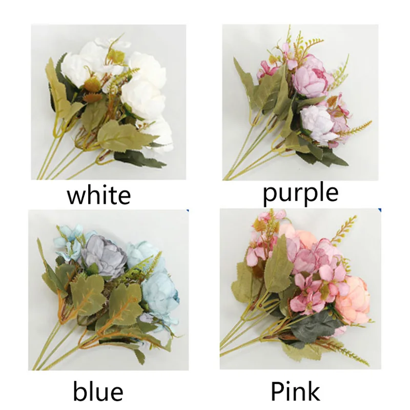 30cm Peony Artificial Flowers Bouquet 5 Head Cheap Fake Flowers DIY Party Decoration Vintage Small Rose Silk Artificial Flowers