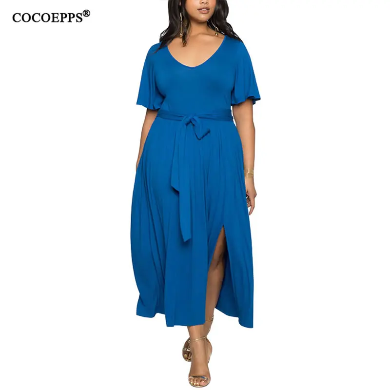 2018 new Loose Long Dress with Sashes Split Big Size Maxi Dress summer