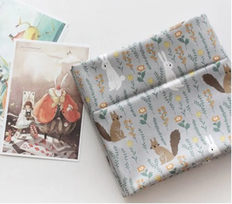 Половина ярда импорт простой хлопок ткань с кроликом цветочный принт ручной работы DIY мешок одежды платье детская одежда хлопок A854