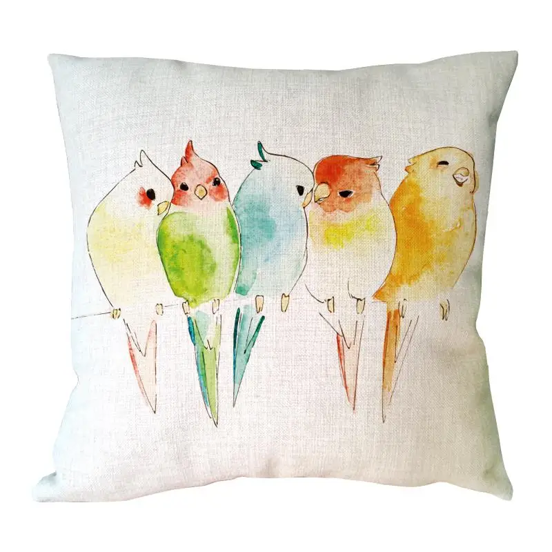 birds regarded by birds printed pillowcase linen cotton animal cushion