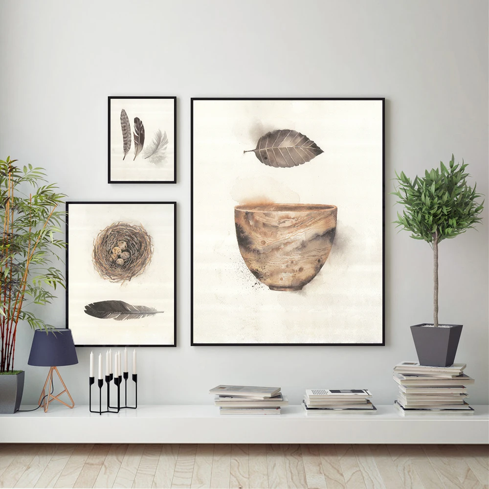Nordic Minimalist Stone Feather Canvas Painting Prints Wall Art Modern Pictures Poster Living Room Home Decor картины на стену | Дом