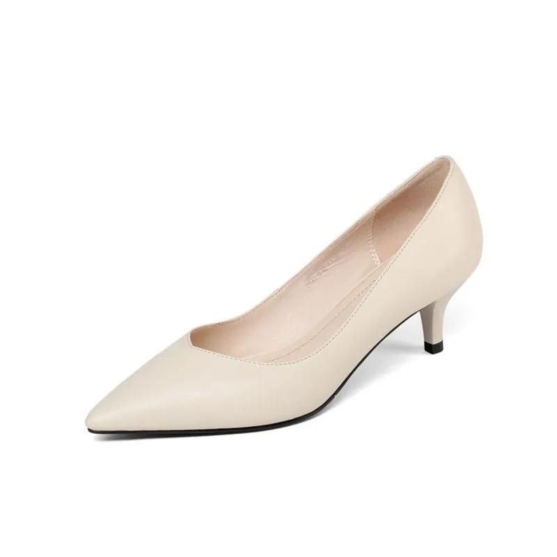 

2019 spring and autumn new single shoes stiletto heel pointed shallow mouth ol women's shoes beige 0428