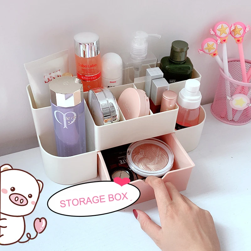 

New Plastic Storage Box Makeup Organizer Case Drawers Cosmetic Display Storage Organizer Office Sundries Make Up Container Boxes