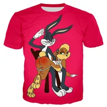

YX GIRL 2018 Summer New Fashion T-shirts Funny Cartoon Bugs Bunny Lola Bunny Spanking 3d print Men Women Casual T shirt
