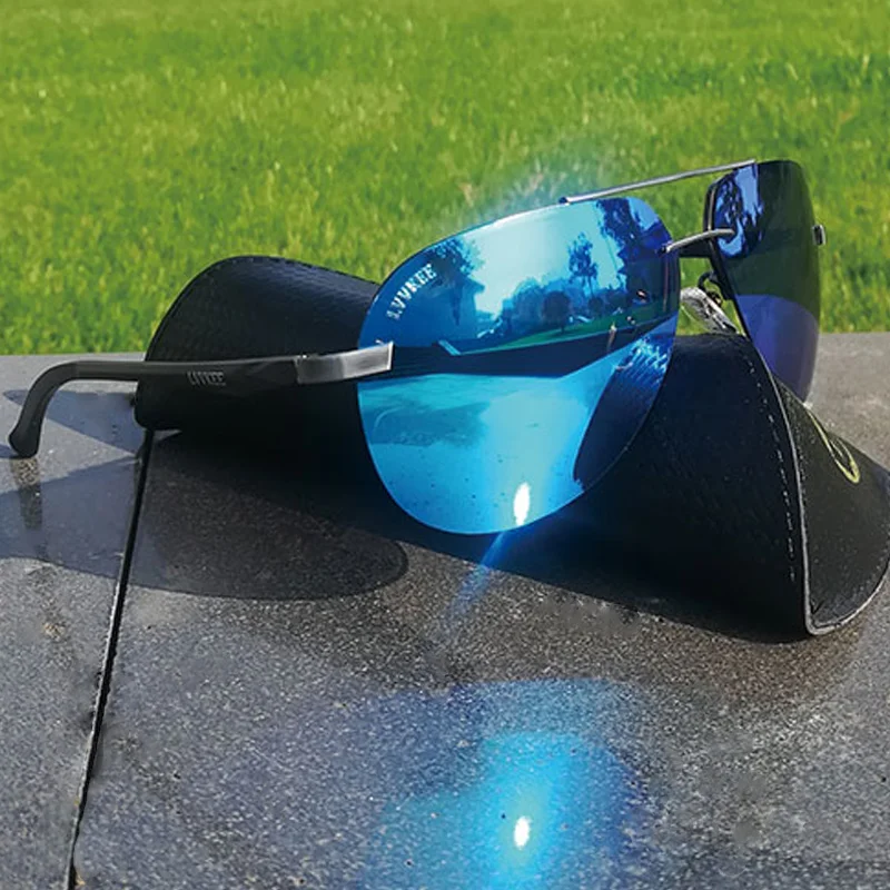 

lvvkee Luxury Aluminum Polarized sunglasses Women Men 2018 fashion Rimless frame sun glasses rays pilot Mirror 62mm blue