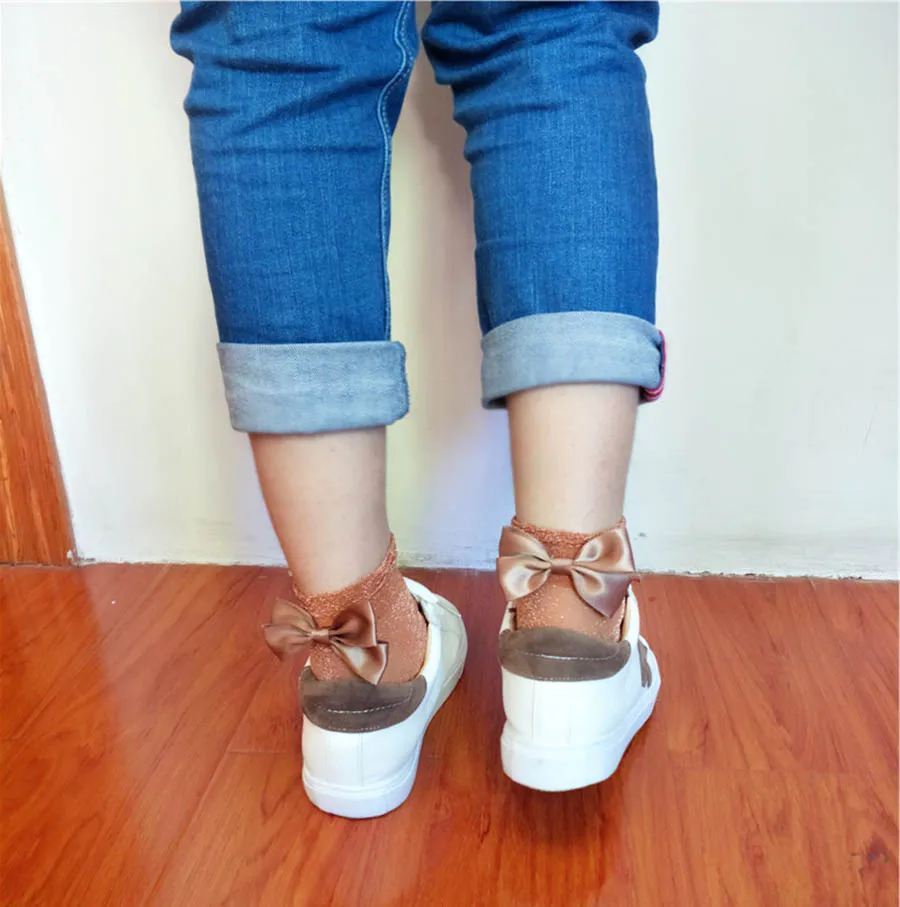 7 цветов милые носки в стиле Харадзюку блестящие сетчатые шелковые ленты