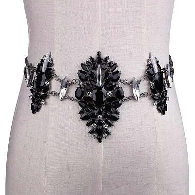 Роскошные, украшенные кристаллами ремни для платьев женские красочные широкий пояс Размер Регулируемый - Цвет: Черный