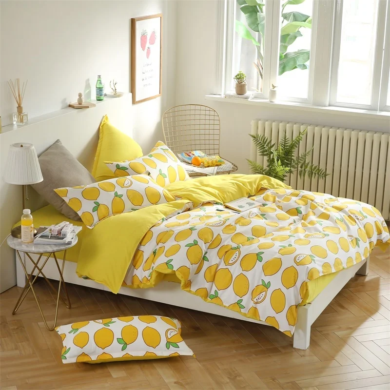 Yellow Lemon Printed Home Textile Printed Bedding Set Bed Cover Bed