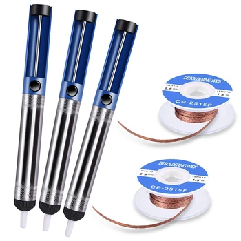 

Desoldering Wick & Desoldering Pump, 3 Pcs Solder Sucker & 2 Pcs Solder Wick(2.5Mm Width, 1.5M Length), Solder Remover Kit For