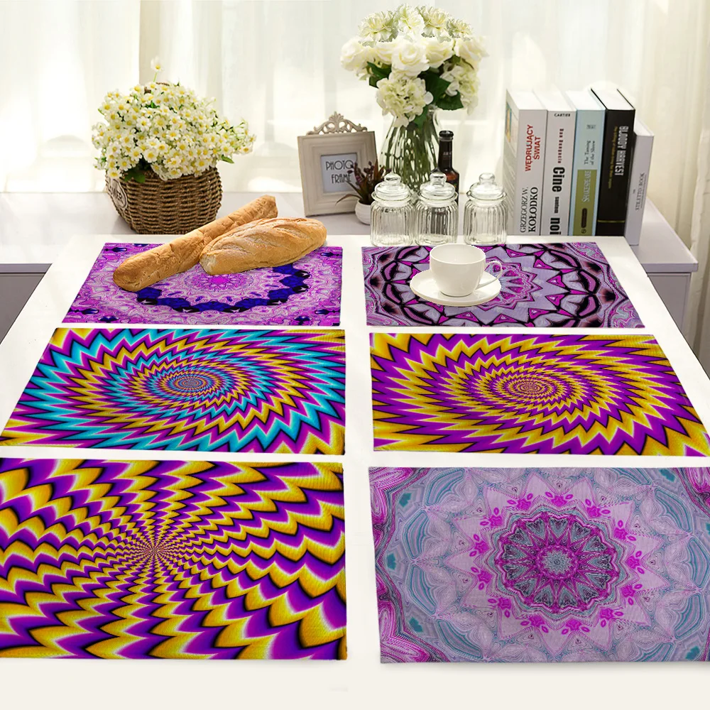 

Colorful Geometric Mandala Pattern Placemat Ethnic Printed Insulation Table Mat Indian Cotton Linen Modern Dining Decoration
