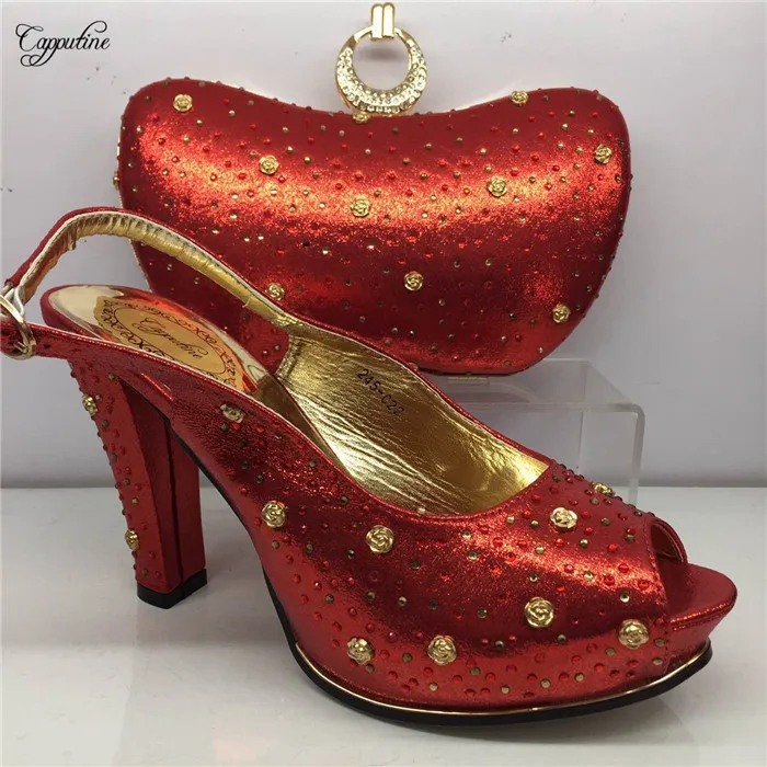 

Graceful red wedding/party set matching high heel shoes and clutch handbag set for lady GY4 heel height 10cm