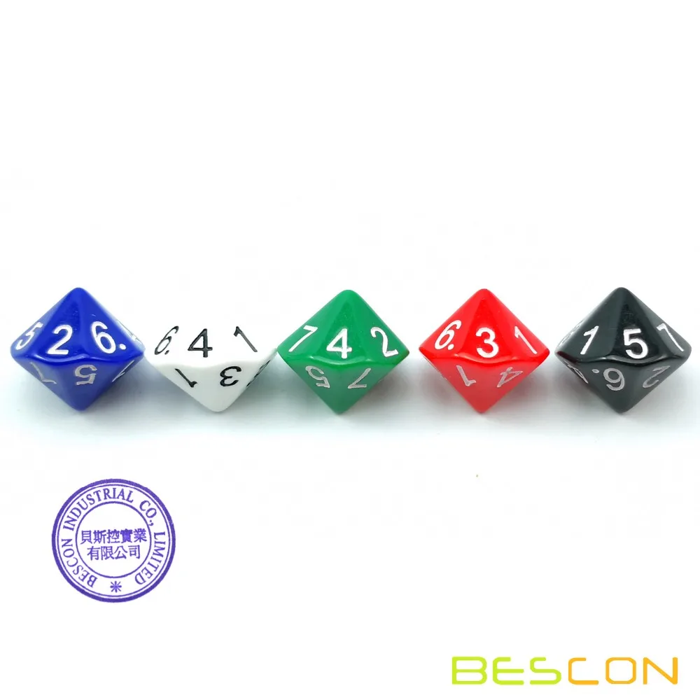 BESCON 5pcs Pack of D14 Dice Numbered 1 to 7 Twice - 14 Sides Dice Assorted Colors of 5 Set 3
