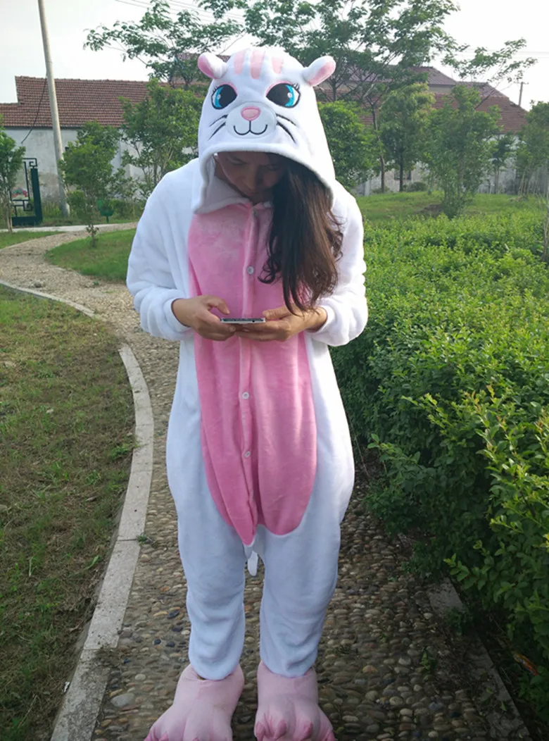 Adult White Cat Onesies Animal Costume Sleepsuit Pajamas Cosplay Onesie Carvinal Costume Hoodies