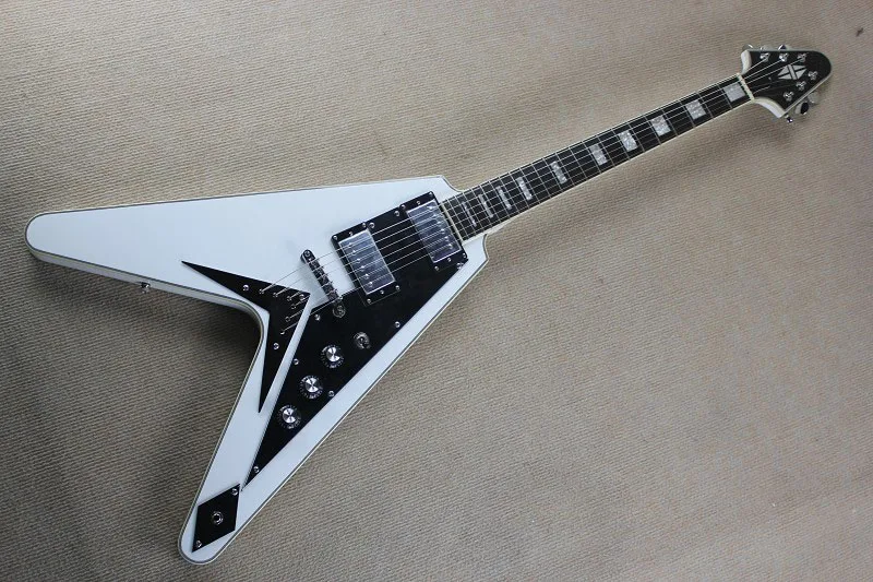 

free shipping Top Quality music instruments Custom Shop G flying V Light white electric guitar  141110