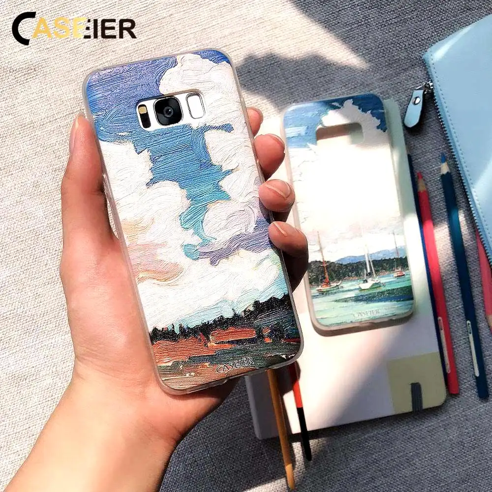 

CASEIER Case For Samsung Galaxy S7 S8 S9 S10 Oil Painting Embossed Cell Phone Cases For Samsung Galaxy S9 S10 Phone Case Funda
