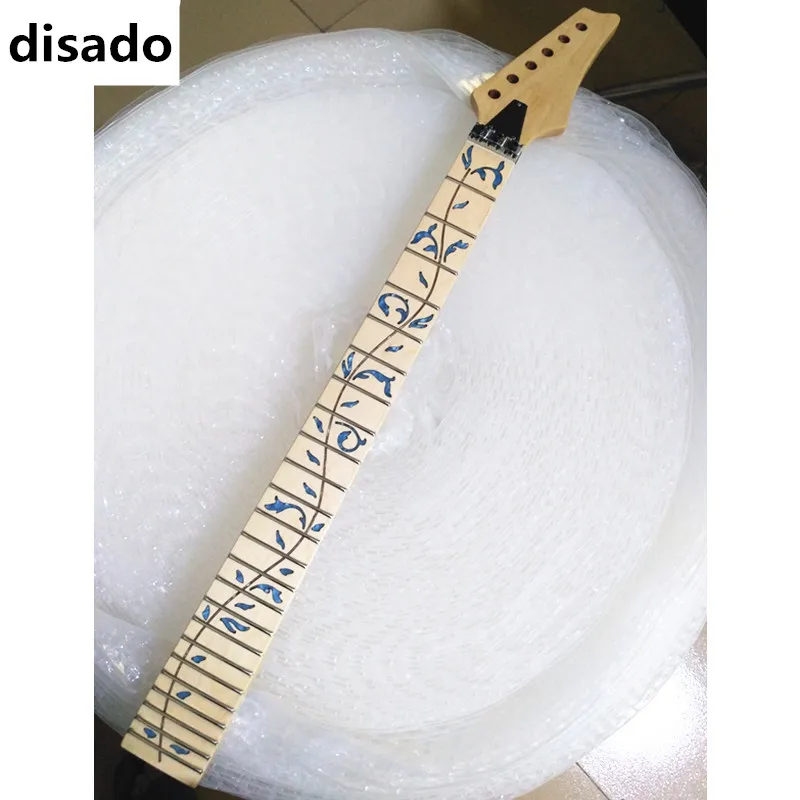 Goedkoop Disado 24 Frets maple Elektrische Gitaar Hals maple toets inlay blauw levensboom hout kleur Gitaar accessoires onderdelen