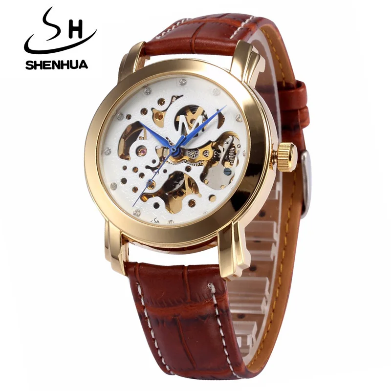 

New Skeleton Watches Mens Top Famous Brand Luxury Gold Mechanical Watches Automatic Wrist Watch leather Relogio Masculino Winner