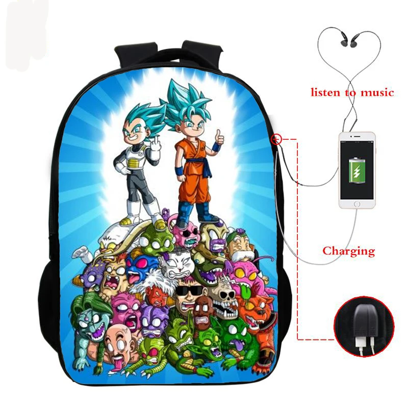 Аниме-рюкзаки DRAGON BALL Супер школьный рюкзак для мальчиков и девочек GOKU школьная сумка для детей рюкзак зарядка через Usb рюкзаки