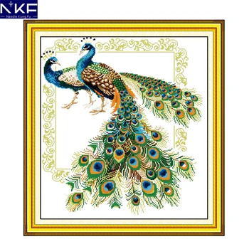 

NKF Lucky Peacocks Cross Stitch Pattern Counted Cross Stitch 11CT 14CT Cross Stitch Kit for Embroidery Needlework Home Decor