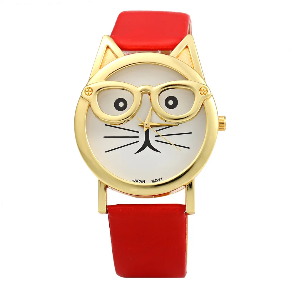 

Female Luxury Brand Date and Leather Printed Cat Face Fashion Women's Watches Female Elegant Watches Gift Student Quartz Watches