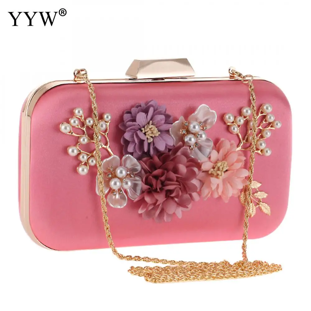 Pink Chic Rhinestone Flower Evening Clutch Bags Fashion Party Clutch