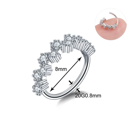 Round Zircon Bendable Gem Ring Bendable Seamless Nose Ring Steel Crystal Ear Tragus Helix Cartilage Earring Piercing Jewelry