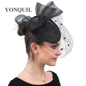

Black veilling dot fascinator for women elegant wedding hadwear with mesh headpiece hair clip or headband party chapeau caps