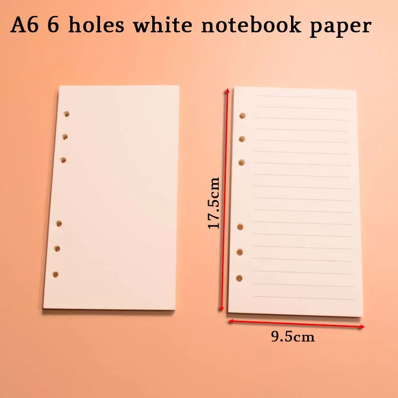 

A6 B6 A5 6 holes notebook paper school line and blank White and kraft management schedule loose leaf Spiral refills 50 sheets