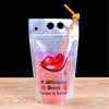 1000pcs/lot 500ml New Design Plastic Drink Packaging Bag Pouch for Beverage Juice Milk Coffee, with Handle and Holes for Straw 3