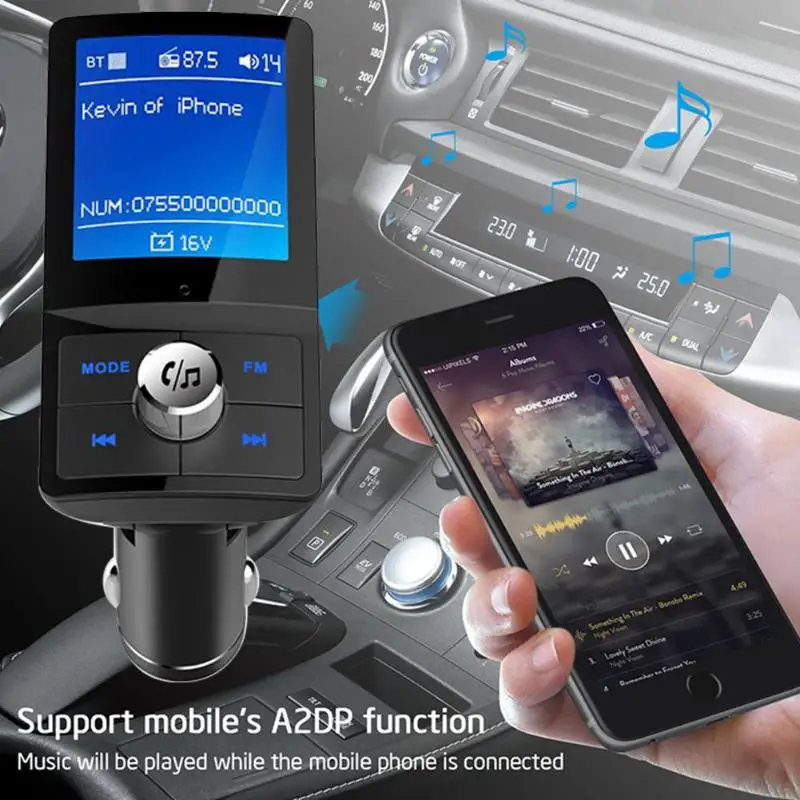 Беспроводной автомобильный fm-передатчик Bluetooth Hands Free автомобильный комплект MP3 TF плеер с sd-картой, два USB выхода, Зарядное устройство для