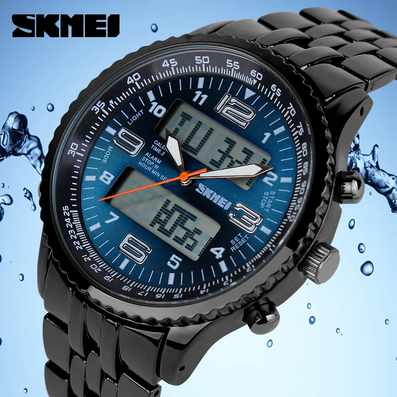 SKMEI мужские модные кварцевые часы водонепроницаемые мужские Бизнес Спортивные часы лучший бренд класса люкс двойной дисплей relogio masculino1032