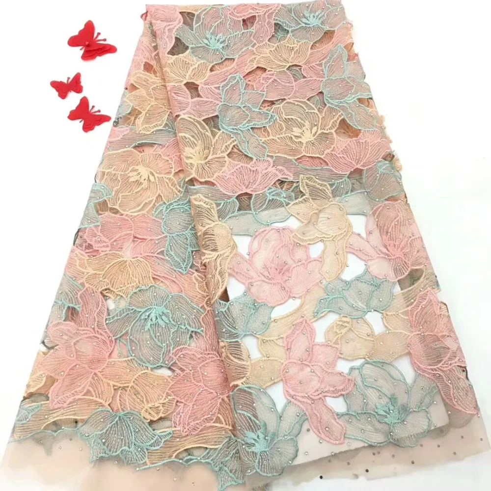 

Beautiful flowers design Nigerian French Lace Fabric Embroidered stones net Tulle Lace Latest African Lace Fabrics dpse302