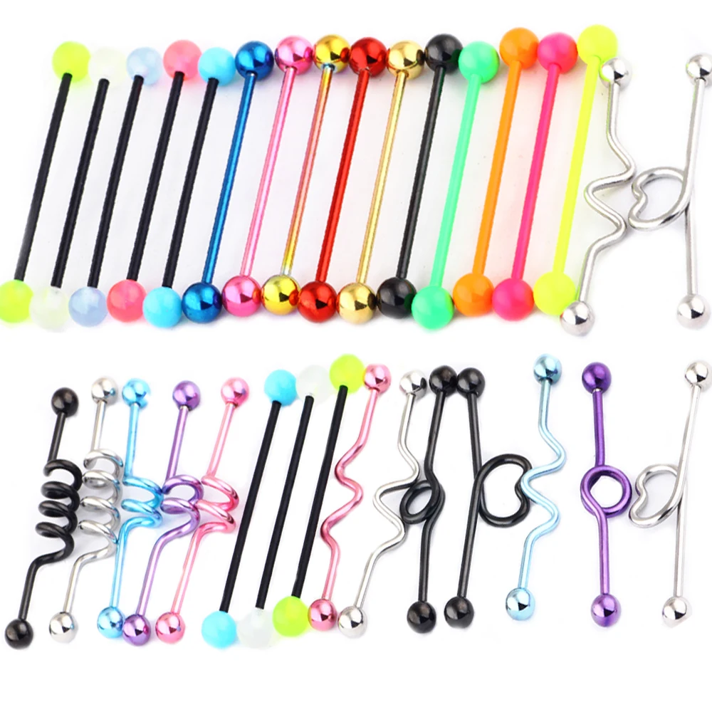 

JUNLOPWY 14G Stainless Steel Long Industrial Barbell Earrings Piercing Rings Tragus Bars Cartilage Helix Ear Body Jewelry 50pcs