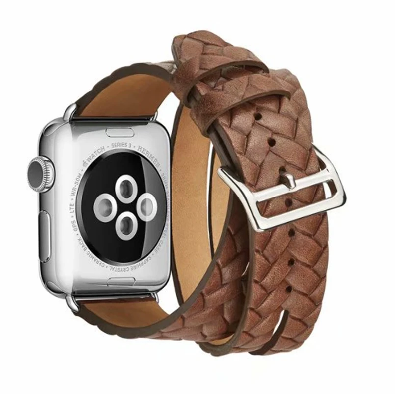 Ремешок кожаный для Apple Watch Series 5 4 3 2 двойной туристический браслет спортивный
