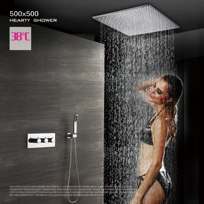 

Luxury LED Embedded Shower Suite, Wall Mounted Multifunctional Shower Flush Raindance Waterfall Overhead Top Sprayer shower set