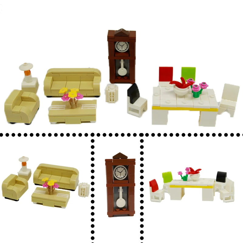 

City Series DIY Sofa Tea Table Model Building Blocks Bricks Vintage Clock Toys For Children Accessories Compatible LegoINGlys